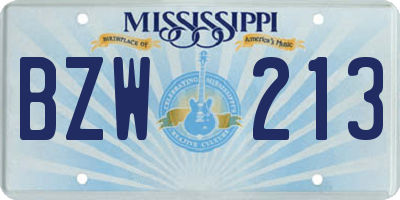 MS license plate BZW213