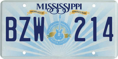 MS license plate BZW214