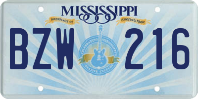 MS license plate BZW216