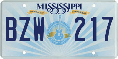 MS license plate BZW217