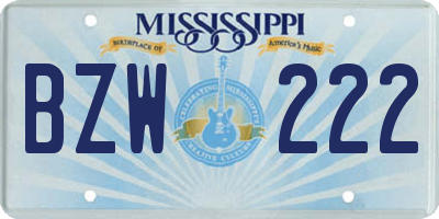 MS license plate BZW222