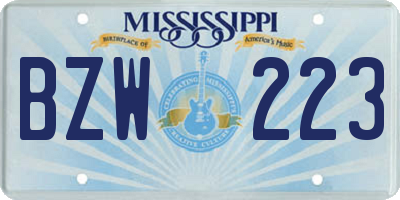 MS license plate BZW223