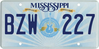 MS license plate BZW227