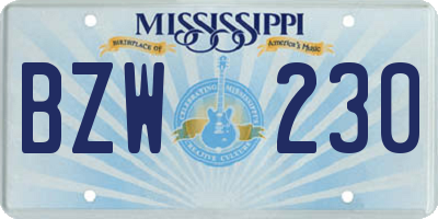 MS license plate BZW230