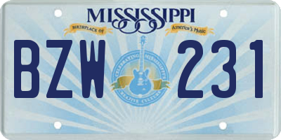 MS license plate BZW231