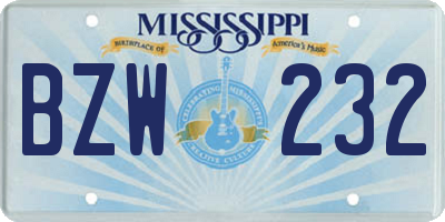 MS license plate BZW232