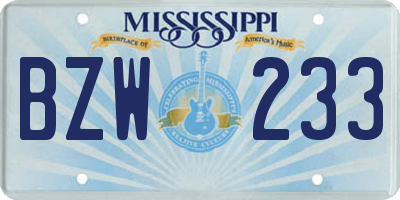 MS license plate BZW233