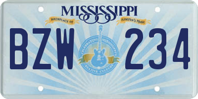 MS license plate BZW234