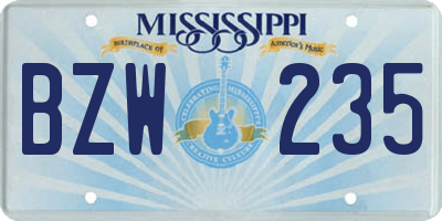 MS license plate BZW235