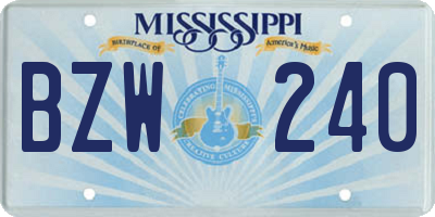 MS license plate BZW240