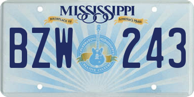 MS license plate BZW243