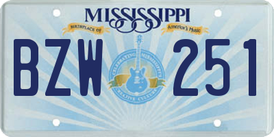 MS license plate BZW251