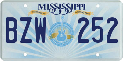 MS license plate BZW252
