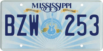 MS license plate BZW253
