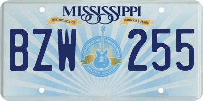 MS license plate BZW255