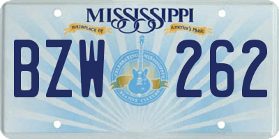 MS license plate BZW262