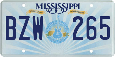 MS license plate BZW265