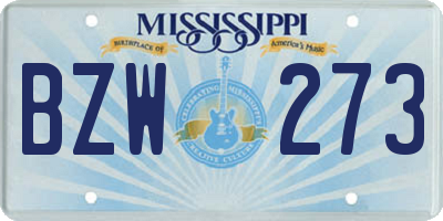 MS license plate BZW273