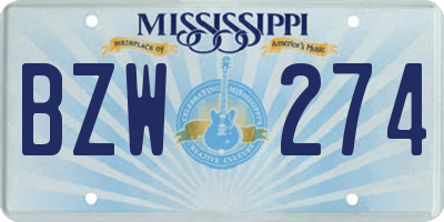 MS license plate BZW274