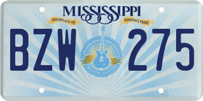 MS license plate BZW275