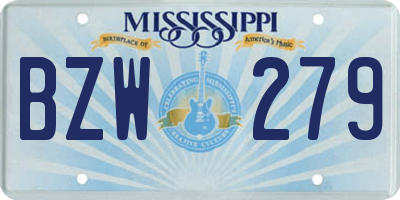 MS license plate BZW279