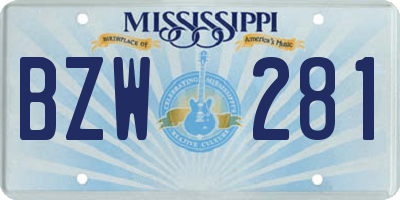 MS license plate BZW281