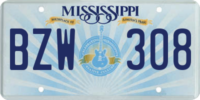 MS license plate BZW308