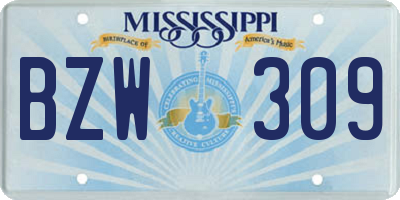 MS license plate BZW309