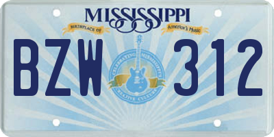 MS license plate BZW312