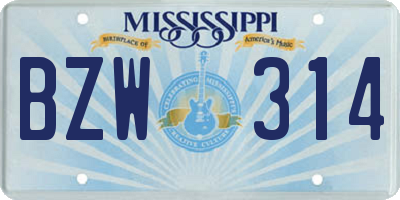 MS license plate BZW314