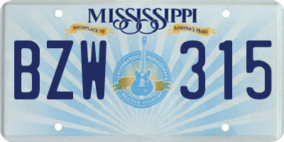 MS license plate BZW315