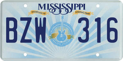 MS license plate BZW316
