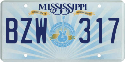 MS license plate BZW317
