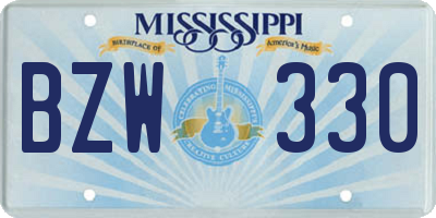 MS license plate BZW330