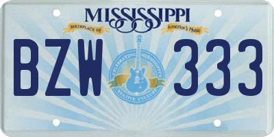 MS license plate BZW333
