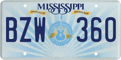 MS license plate BZW360