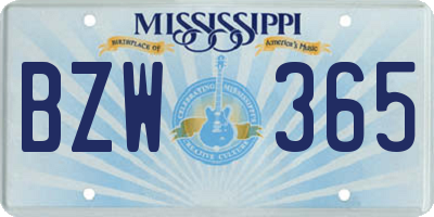 MS license plate BZW365
