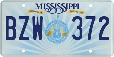MS license plate BZW372