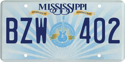 MS license plate BZW402