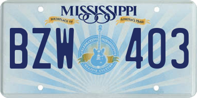 MS license plate BZW403