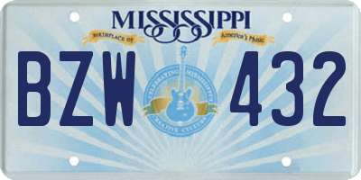 MS license plate BZW432