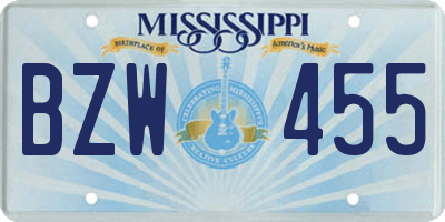 MS license plate BZW455