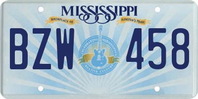 MS license plate BZW458