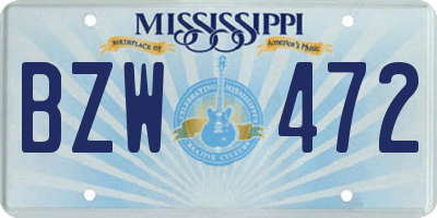 MS license plate BZW472