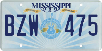 MS license plate BZW475