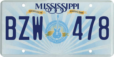 MS license plate BZW478