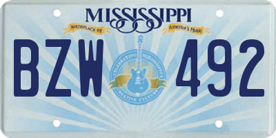 MS license plate BZW492