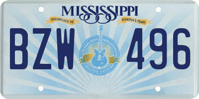 MS license plate BZW496
