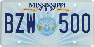 MS license plate BZW500