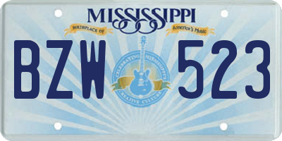 MS license plate BZW523